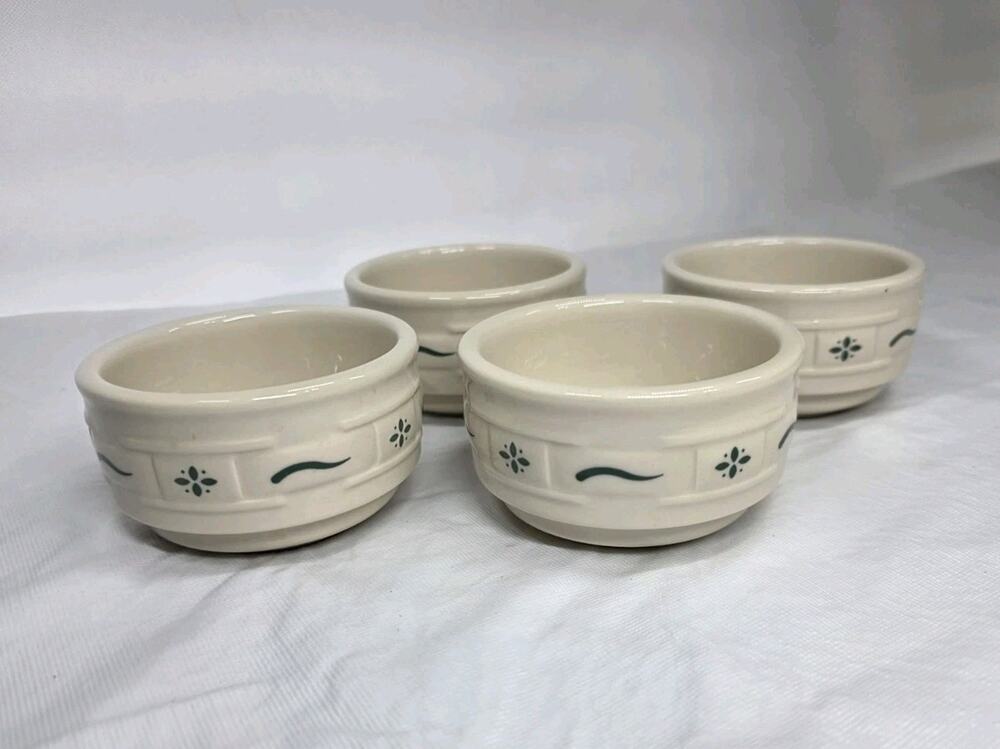 Longaberger Woven Traditions Heritage Green Custard Cups Set 4 USA In Box
